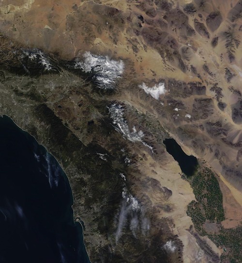 Southern California snowfall from space