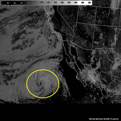 Fabio spinning of Baja California on Monday