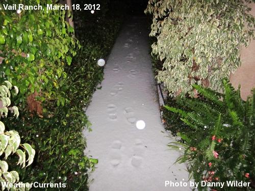 A walkway in South Temecula covered in graupel